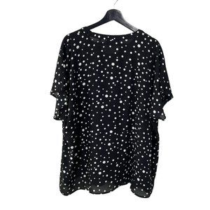 Lane Bryant Black White Polkadot Short Flutter Sleeve Neck Tie Top 26